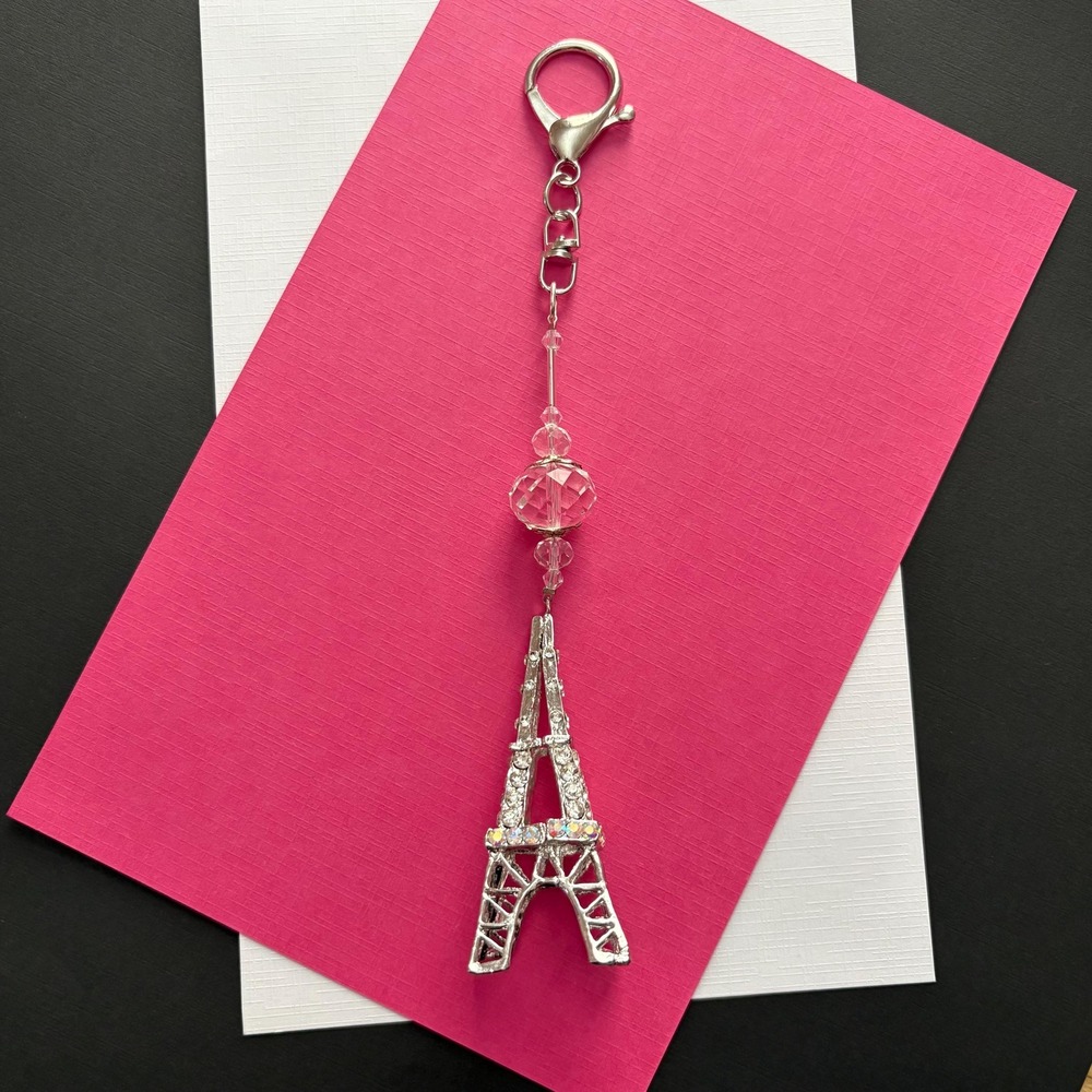 Eiffel Tower Rhinestone Crystal Bead Paris Purse Charm Keychain Bag‎ Accessory